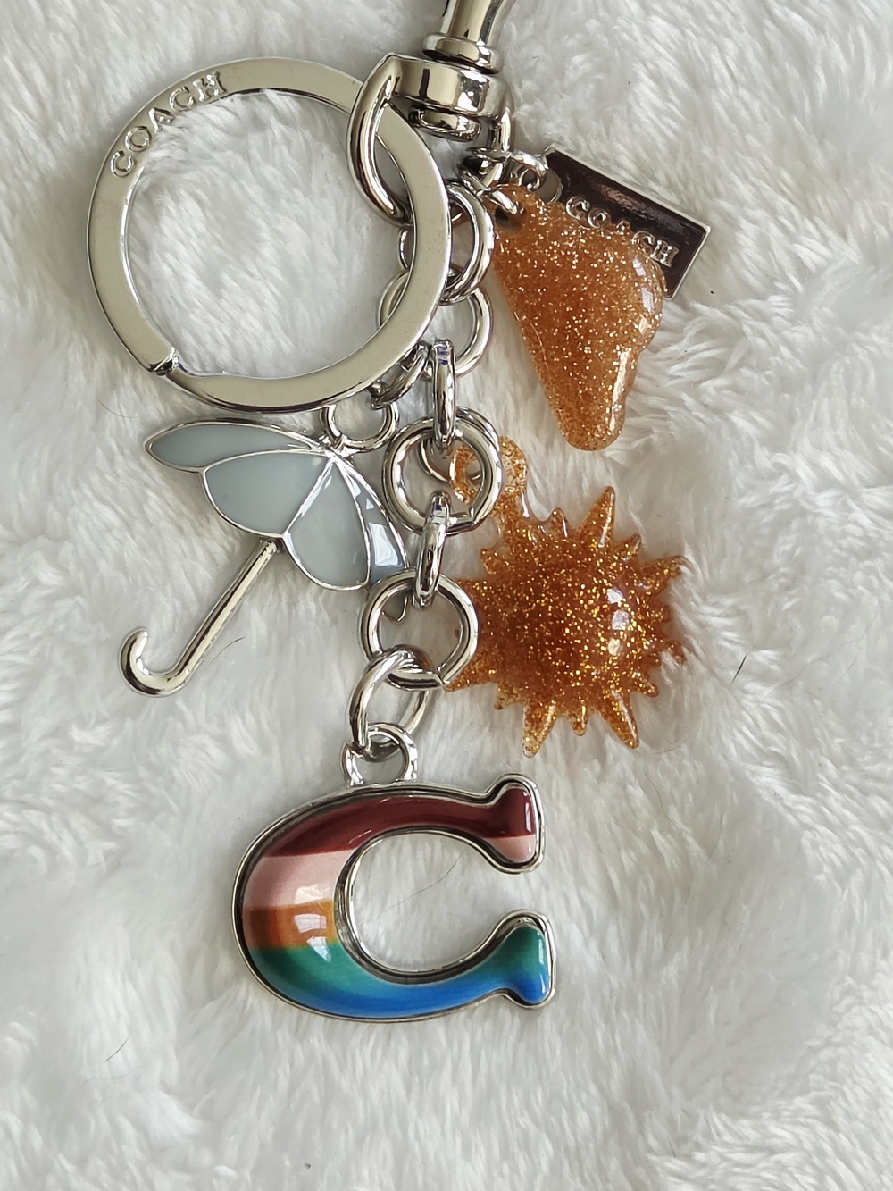 Rainbow 'C'  Logo Keychain with Silver Hardware Bling Bag Charmj - Picture 2 of 4